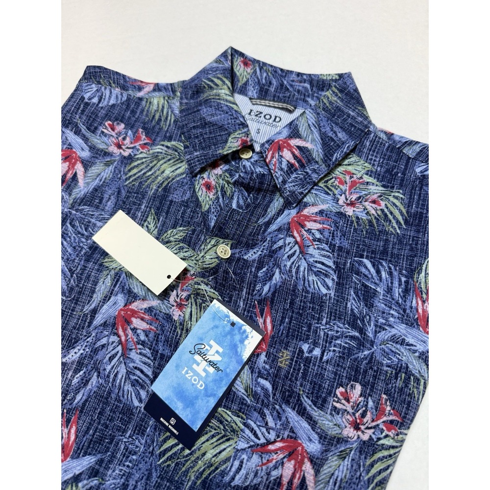 Izod Saltwater Button Front Shirt Men's Navy Blue Short Sleeve Casual Shirt